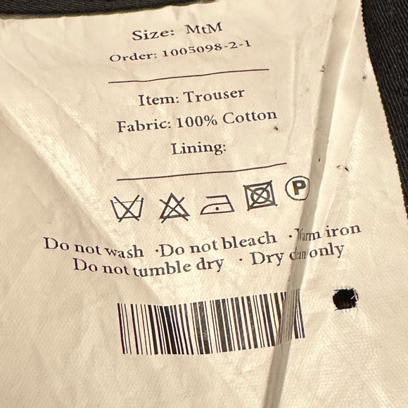 Thom Sweeney 100% Cotton Flat Front Pants in Navy, waist size 33 inches - Picture 9 of 10